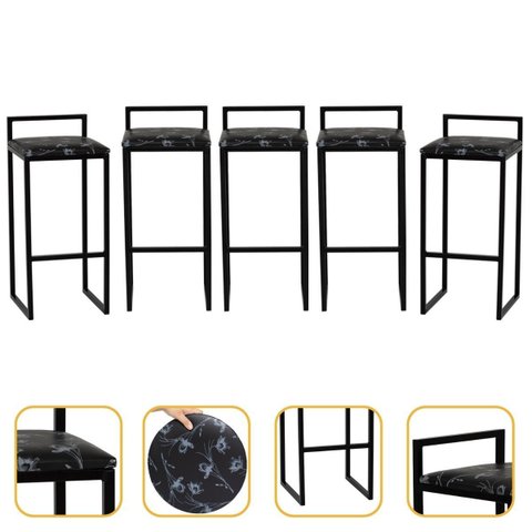 Kit 5 Banqueta Quadrada Preta para Balcão Ilha Cozinha Gourmet Bancada Piscina Bares Àrea de Lazer