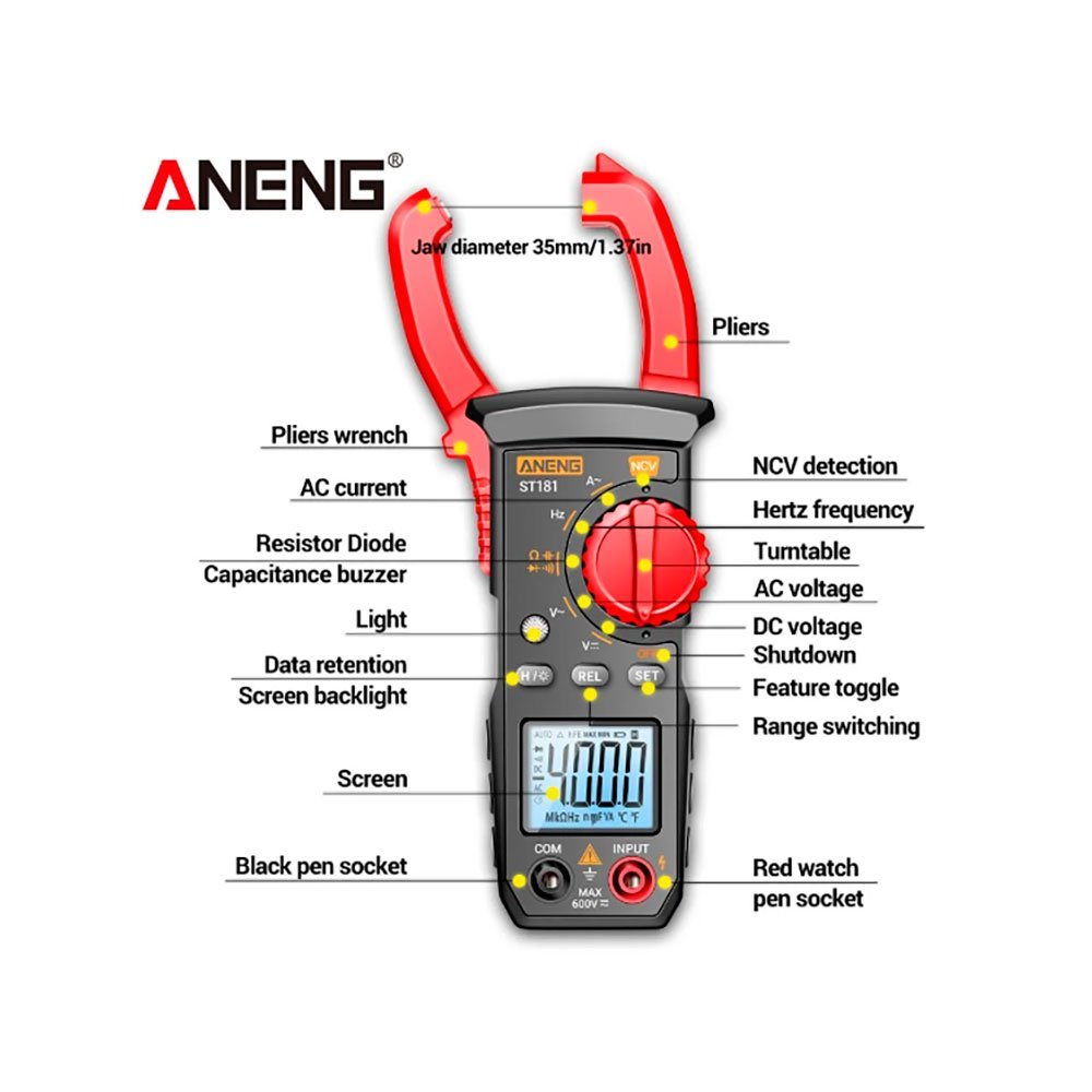 Alicate Amperímetro Digital Aneng ST181 - AC2835 - 6