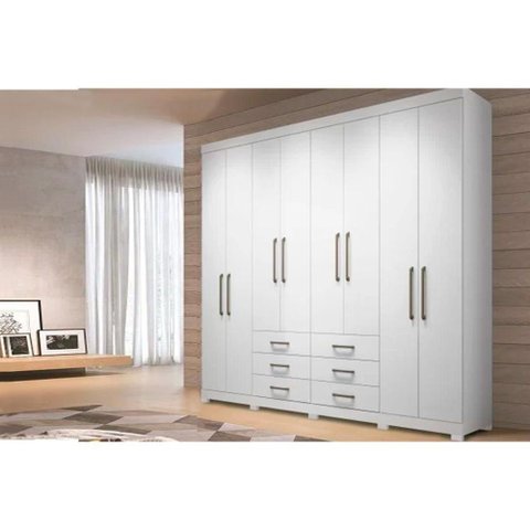 Guarda Roupa Casal 8 Portas e 6 Gavetas C/ Pés Master 8.6 Branco - Santos Andirá