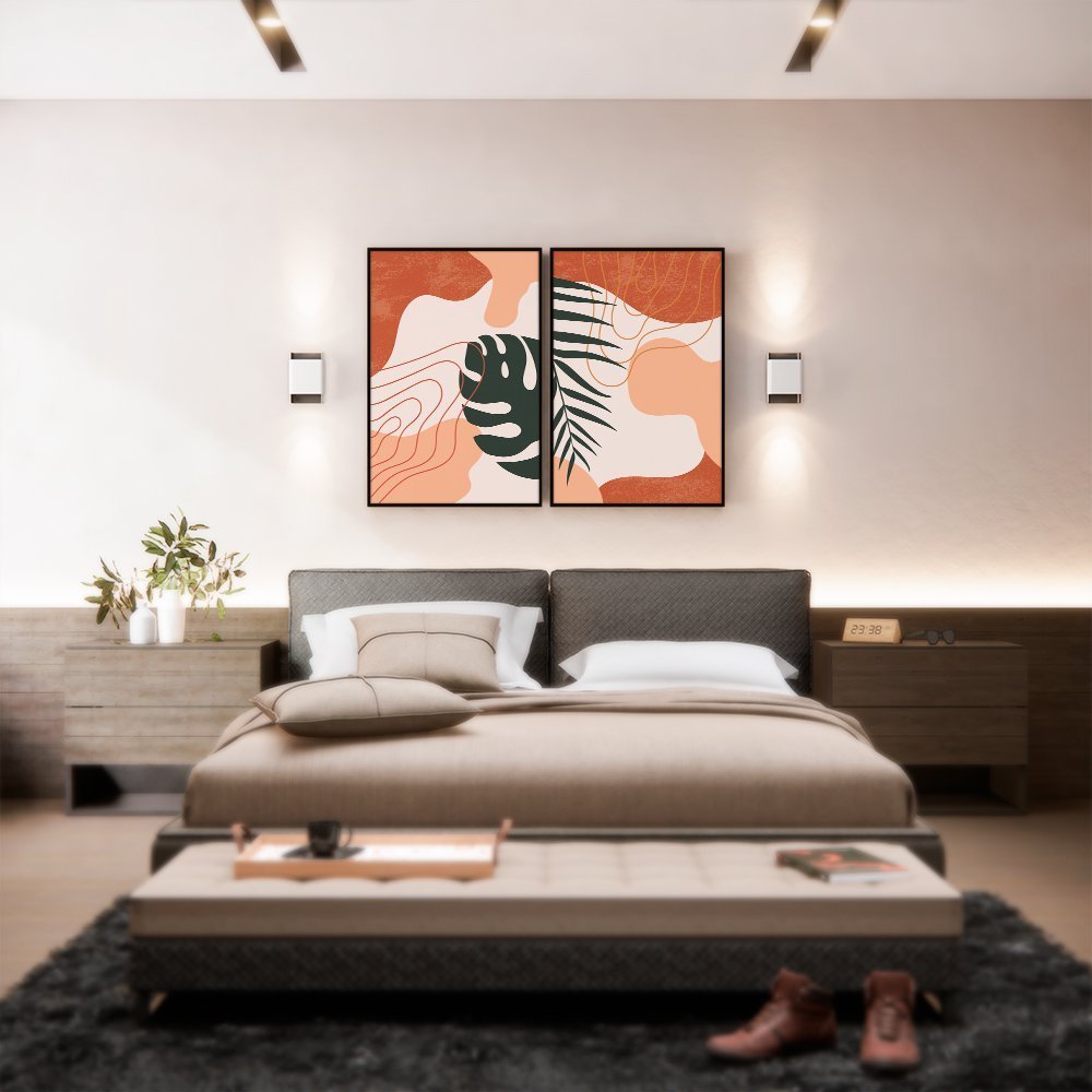 Kit 2 Telas Canvas com Moldura Abstrata e Costela de Adão Preto - Grande - 2