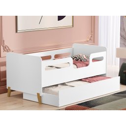 Cama Infantil Bicama com 2 Colchão e Grade Proteção Cecília Branco - 1