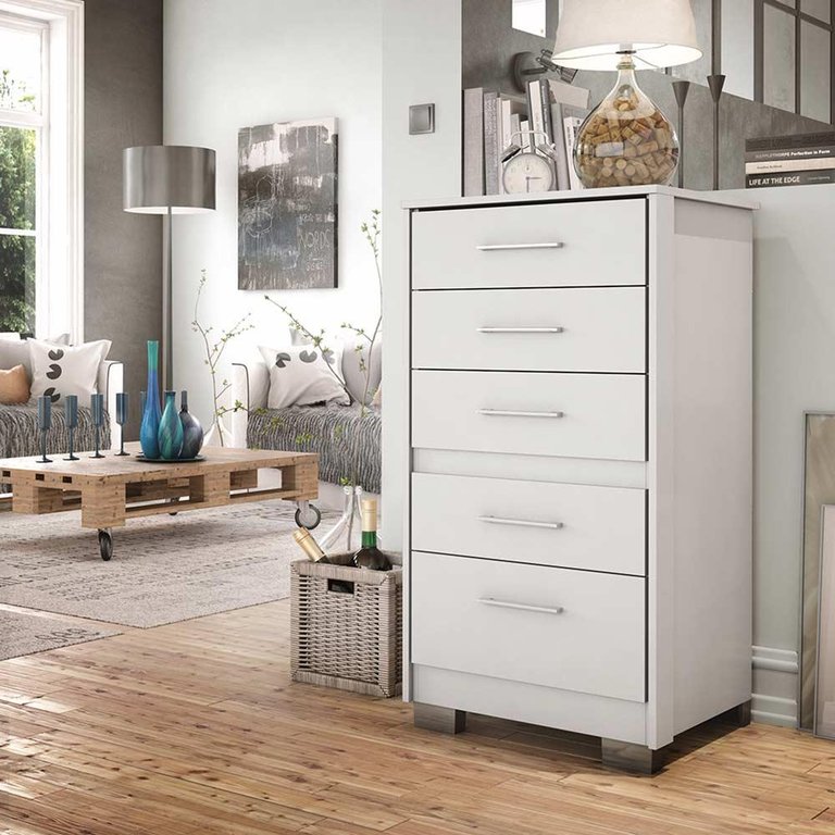 Comoda para Quarto Com 5 Gavetas Branco Primacy  Batrol