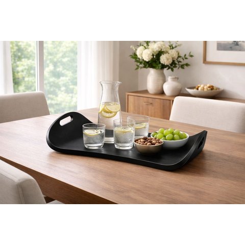 Bandeja em Lâmina Natural de Cinamomo com Design Orgânico Polaris Oona Design Preto