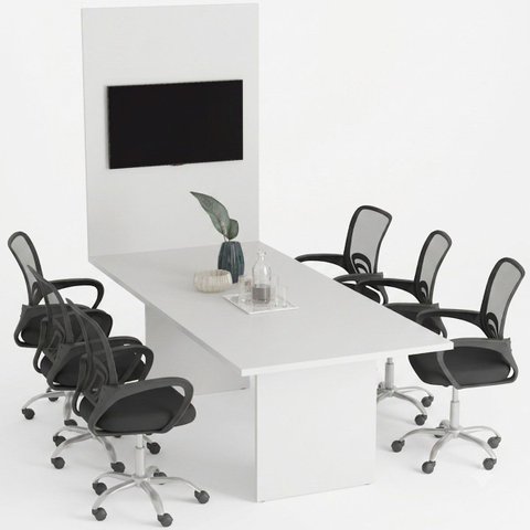 Mesa de Reunião para Escritório com Painel 8 Lugares Branco