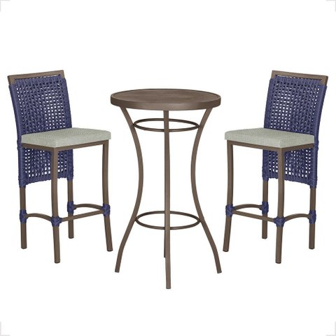 Mesa Bistrô com 2 Banquetas Roma Marrom Corda Náutica Estofado 3 Trama Original