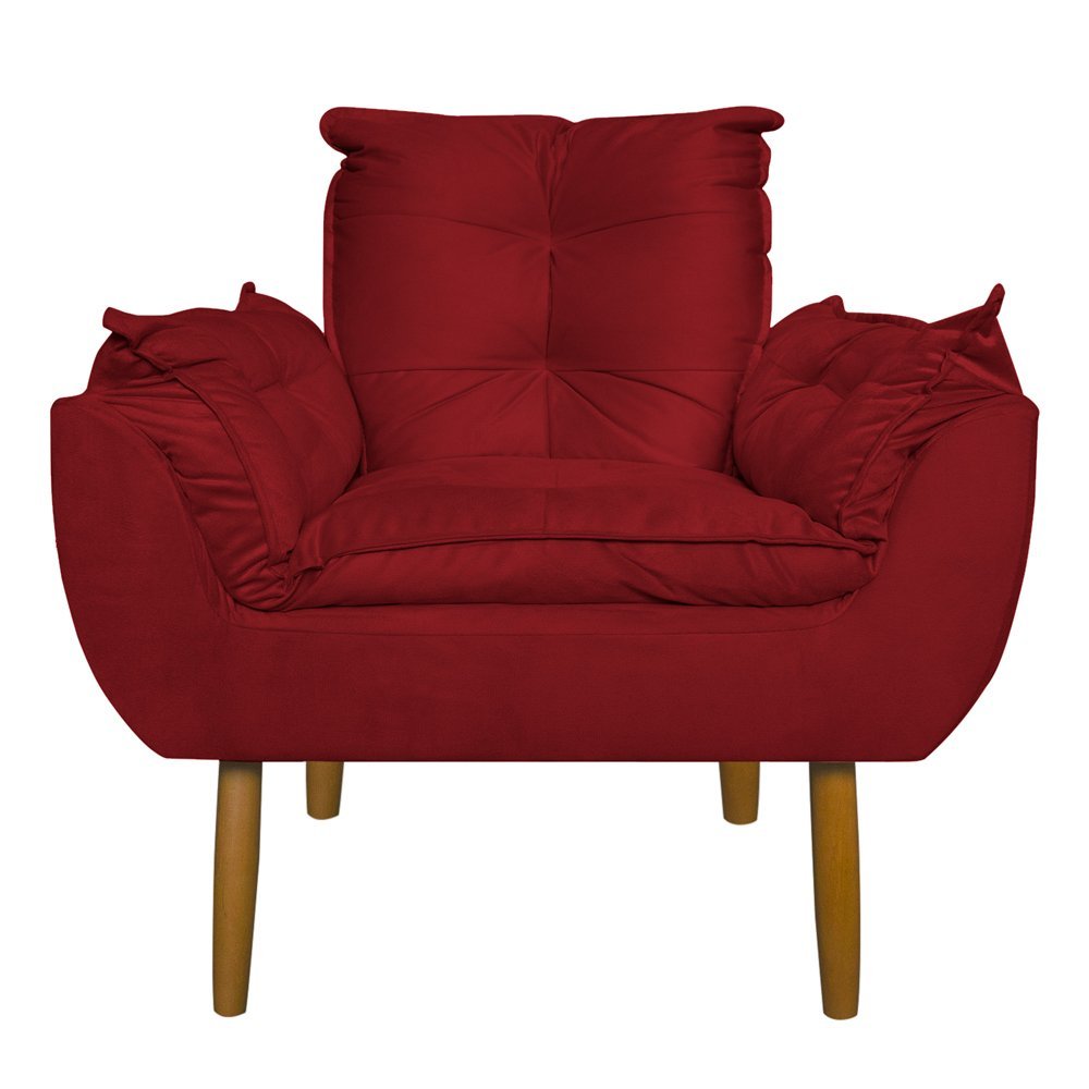 Conjunto Decorativo Poltrona com Puff Opala Suede Vermelho - Montanaris Decor MD MONTANARIS DECOR - 2