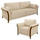 Ver imagem 1 de Kit Sofá Living 3 Lugares e Poltrona 102cm Pés Madeira Roya M22 Linho Champanhe - Mpozenato