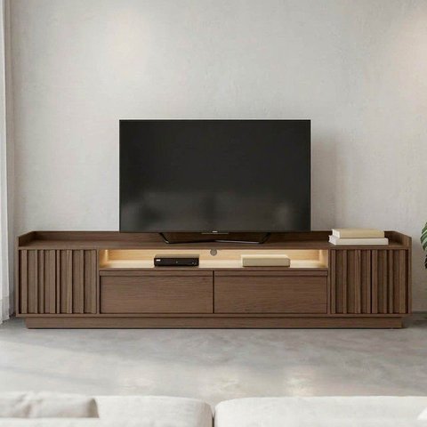 Rack 220cm com LED 02 Portas e 02 Gavetas Seringal CabeCasa MadeiraOriginals
