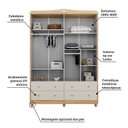 Ver imagem 5 de Guarda-Roupa de Bebê 4 Portas e 4 Gavetas 156cm 100% MDF Maya Clássico Espresso Móveis Bege/Off White/Amêndoa