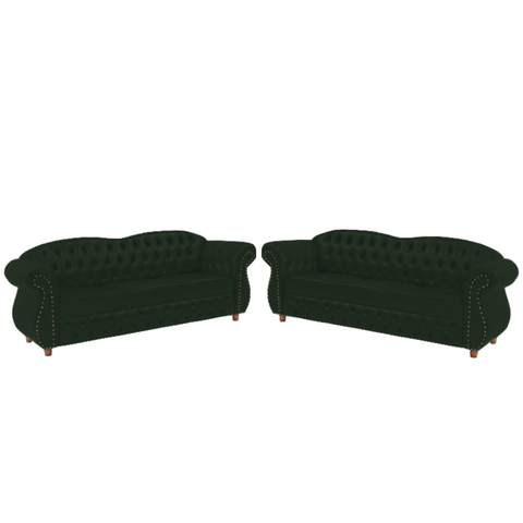 Dois Sofás Chesterfield Merlo 3 lugares 1,80 - Suede Verde Musgo / Decoração, recepção, Ba