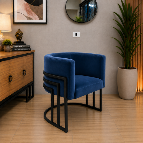 Poltrona 3 Ferros Preto Ferro Premium Veludo: Base Preto/Veludo Azul