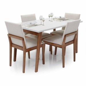 Conjunto Sala de Jantar Mesa de Jantar Nature com Vidro Branco 1,35m + 4 Cadeiras de Jantar Liana Ma
