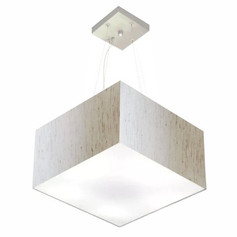 Lustre Pendente Quadrado Vivare Md-4195 Cúpula em Tecido 25/40x40cm - Bivolt - Linho Bege - Bivolt