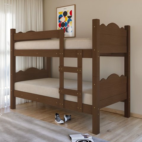 Beliche Pequim Art Panta 100% Mdf C/ Escada Vira 2 Camas P/colchão 188x88- Super Reforçada - Freijo