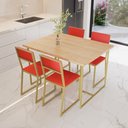 Ver imagem 1 de Conjunto Mesa de Jantar Retangular Pinus 4 Cadeiras Estofado Riviera Industrial Dourado Don Castro D