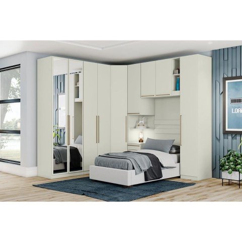 Quarto Henn Seletto 6 Peças (1 Armário Ponte + 1 Closet + 1 Guarda Roupa 1 Porta + 2 Guarda