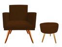 Ver imagem 1 de Kit Poltrona Decorativa Bia + Puff Redondo Suede Marrom Pés Madeira Ms Decor