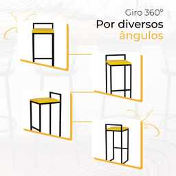 Kit 2 Banqueta Quadrada Preta para Balcão Ilha Cozinha Gourmet Bancada Piscina Bares Àrea de Lazer - 5