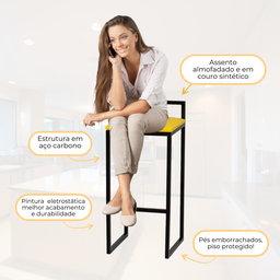 Kit 2 Banqueta Quadrada Preta para Balcão Ilha Cozinha Gourmet Bancada Piscina Bares Àrea de Lazer - 4