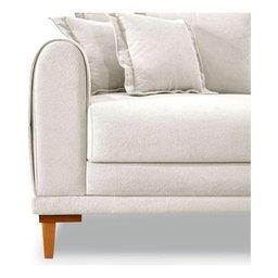 Sofá Living 3 Lugares Bouclê Branco 2.20m Pés em Madeira Bz Home Decor - 2