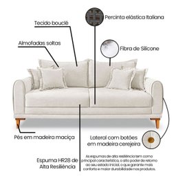 Sofá Living 3 Lugares Bouclê Branco 2.20m Pés em Madeira Bz Home Decor - 7