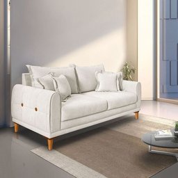 Sofá Living 3 Lugares Bouclê Branco 2.20m Pés em Madeira Bz Home Decor - 1
