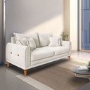 Ver imagem 2 de Sofá Living 3 Lugares Bouclê Branco 2.20m Pés em Madeira Bz Home Decor