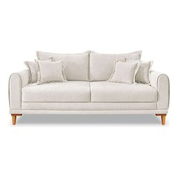 Sofá Living 3 Lugares Bouclê Branco 2.20m Pés em Madeira Bz Home Decor - 4