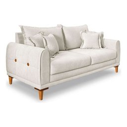 Sofá Living 3 Lugares Bouclê Branco 2.20m Pés em Madeira Bz Home Decor - 5