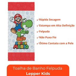 Toalha de Banho Infantil Super Mário Felpuda Algodão Praia Piscina Lepper - 6 Toalha de Banho Infantil Super Mário Felpuda Algodão Praia Piscina Lepper - 6