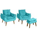 Ver imagem 1 de Kit 02 Poltrona e Puff Opala Suede Azul Turquesa Smf Decor