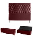 Ver imagem 1 de Kit Estrela Cabeceira de Cama Box e Calçadeira Baú Pés Palito Botão Cristal Casal 140 Cm Suede Bordo