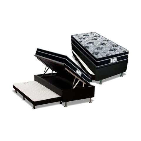 Cama Box Baú c/Auxiliar Solteiro: Colchão Molas Probel Prolastic ProDormir Born Black + Base CRC