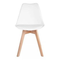 Cadeira de Jantar Saarinen Leda Tulipa Base Wood Madeira Maciça com Estofado em Couro Branco - 3