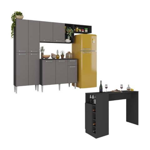 Armário de Cozinha Compacta com Bancada Americana Pequim Multimóveis Mp2204 Preto/lacca Fumê