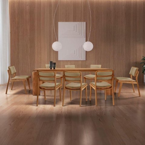 Sala de Jantar Nala 8 Lugares Tampo Laminado com Cadeiras Eva Imbuia 220cm Mobillare