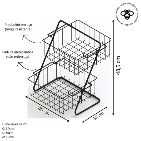 Fruteira de Bancada em Aço - Cesto Grande Decotec Preto