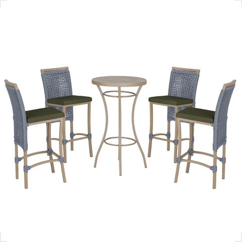 Mesa Bistro e 4 Banquetas Roma Fendi Corda Náutica 13 Trama Original