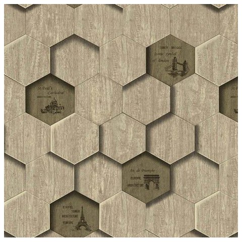 Papel de Parede 3d Hexagonal Bege Claro 10 Metros