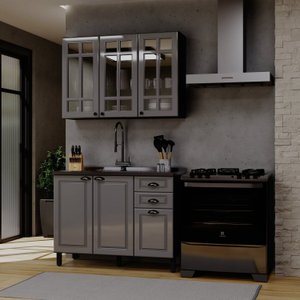 Cozinha Americana Modulada 2 Peças com Vidros Reflecta Balcão sem Tampo Paris