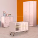 Ver imagem 1 de Conjunto Berço Mini Cama Retrô, Cômoda Sapateira e Guarda Roupa Rosa