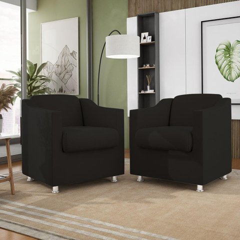 Kit 02 Poltronas Recepção Consultório Suede Balaqui Decor Cor:preto