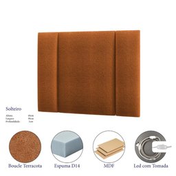 Cabeceira Solteiro Estofada com Led Boucle Teracota - 5 Cabeceira Solteiro Estofada com Led Boucle Teracota - 5
