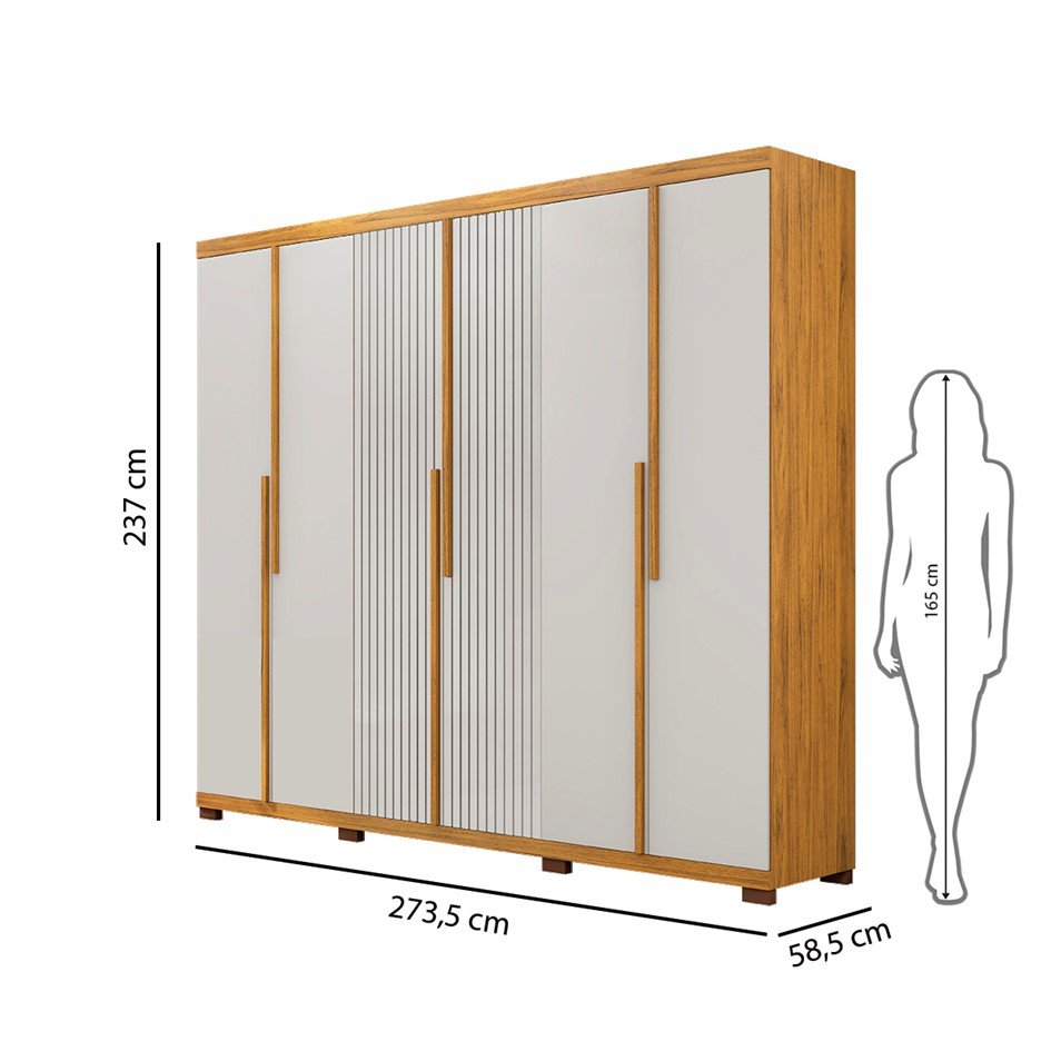 Guarda- Roupa Casal 100% Mdf 6 Portas com 3 Gavetas Dj Móveis Oslo Ypê Bali - 8