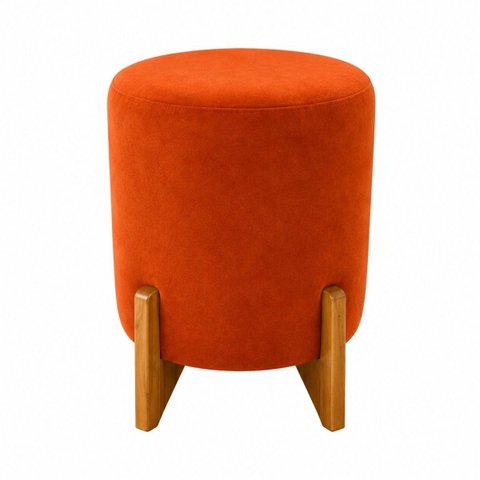 Puff Redondo Terracota para Sala Quarto Belize Veludo com Pés Madeira