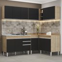 Ver imagem 2 de Armário de Cozinha Modulado de Canto 6 Peças Cp30 com Pia Inox Castanho/preto - Lumil Lumil Móveis