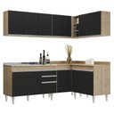 Ver imagem 1 de Armário de Cozinha Modulado de Canto 6 Peças Cp30 com Pia Inox Castanho/preto - Lumil Lumil Móveis