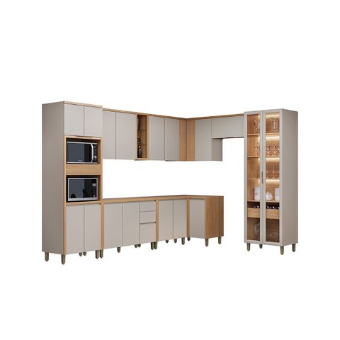 Conjunto Cozinha Planejada Modular 10 Peças Solari Mdf Jequitibá/gris Fosco G77 - Gran Belo