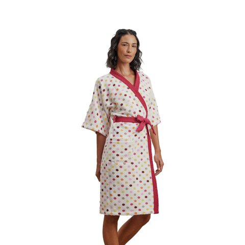 Roupão Felpudo Adulto Quimono Estampado Dots Tamanho GG