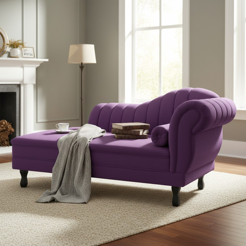 Recamier Decorativo Divã Amsterdã 147cm Lado Esquerdo Veludo Roxo